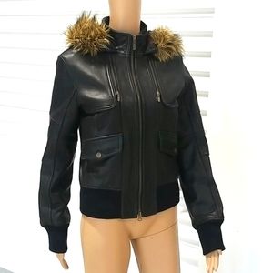 Nicole Miller hooded leather jacket S